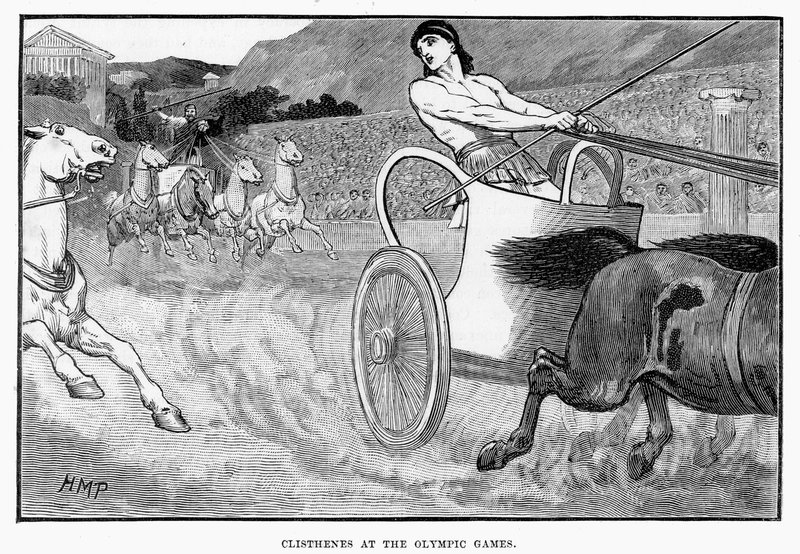 Clisthenes az olimpiai játékokon, illusztráció a Cassells Illustrated Universal History című könyvéből, Edward Ollier, 1890 alkotó: English School