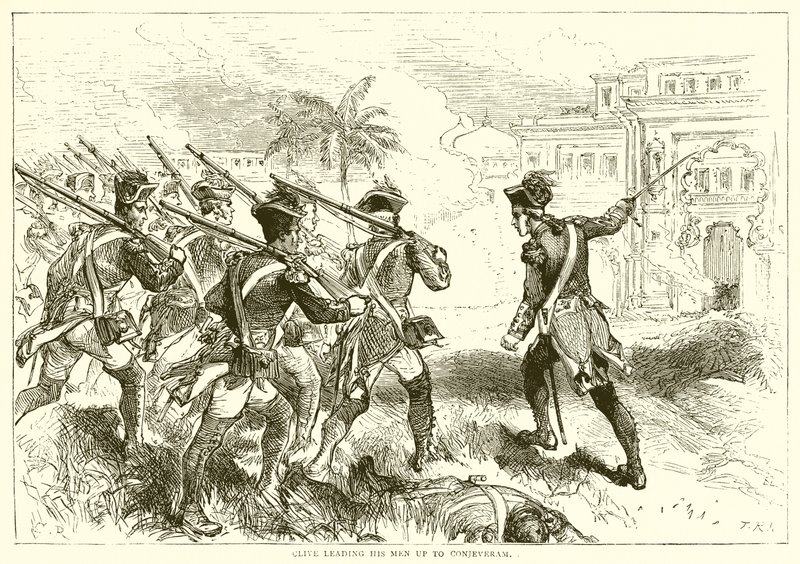 Clive felvezeti embereit Conjeveramhoz (1751) alkotó: English School