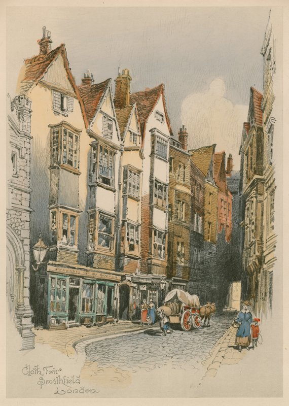 Cloth Fair, Smithfield, London, akvarell vázlat (wc papíron) alkotó: English School
