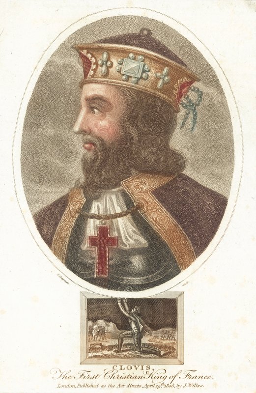 I. Clovis, a frankok első keresztény királya (színes metszet) alkotó: English School