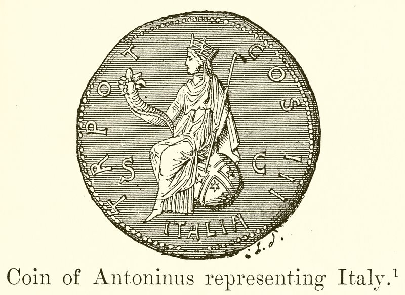 Antoninus érme Olaszországot ábrázolva alkotó: English School