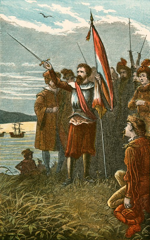 Columbus birtokba veszi San Salvadort Spanyolország számára alkotó: English School