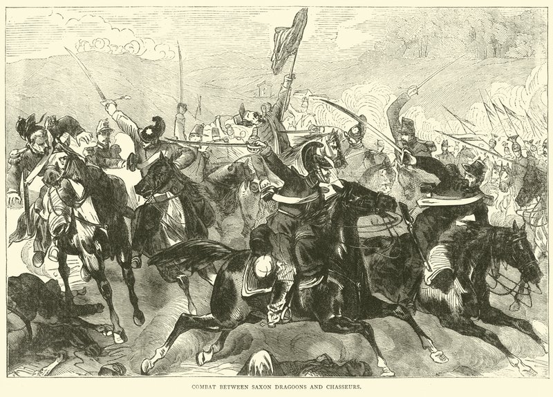 Harc szász dragonyosok és chasseursek között, 1870. szeptember alkotó: English School
