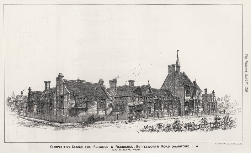 Versenyképes tervezés iskolák és lakóhely számára, Bettesworth Road, Swanwore, Isle of Wight (metszet) alkotó: English School