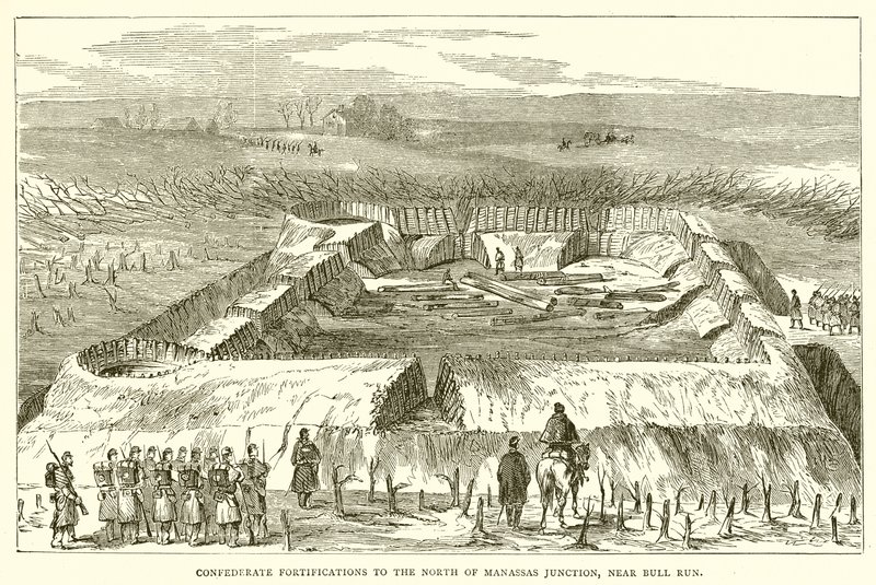 Konföderációs erődítmények a Manassas Junction északi részén, a Bull Run közelében alkotó: English School