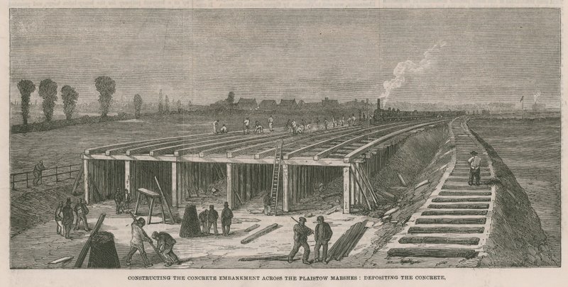 Betontöltés építése a Plaistow-mocsarakon alkotó: English School