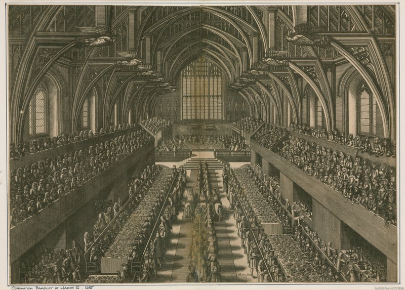 II. Jakab koronázási bankettje 1685-ben a londoni Westminster Hallban alkotó: English School