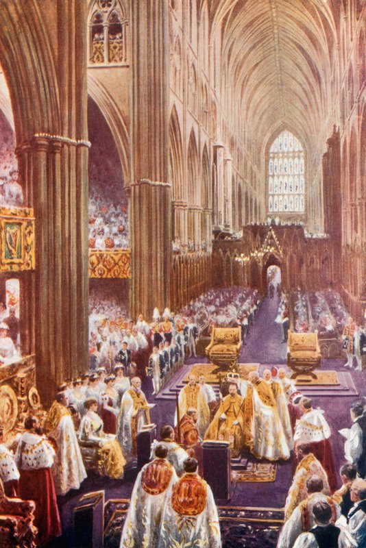 Koronázási szertartás a Westminster Abbeyben alkotó: English School