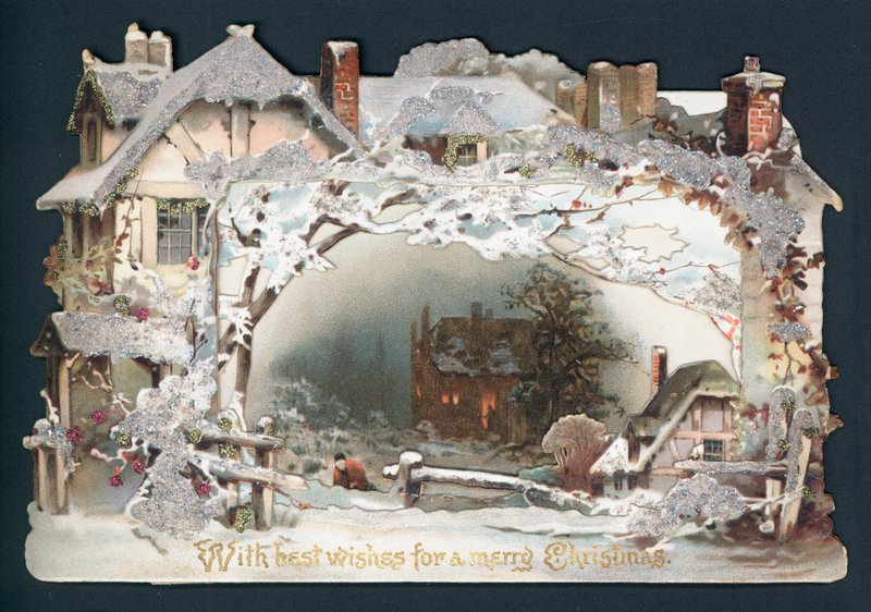 Cottage Snow Scene, karácsonyi kártya alkotó: English School