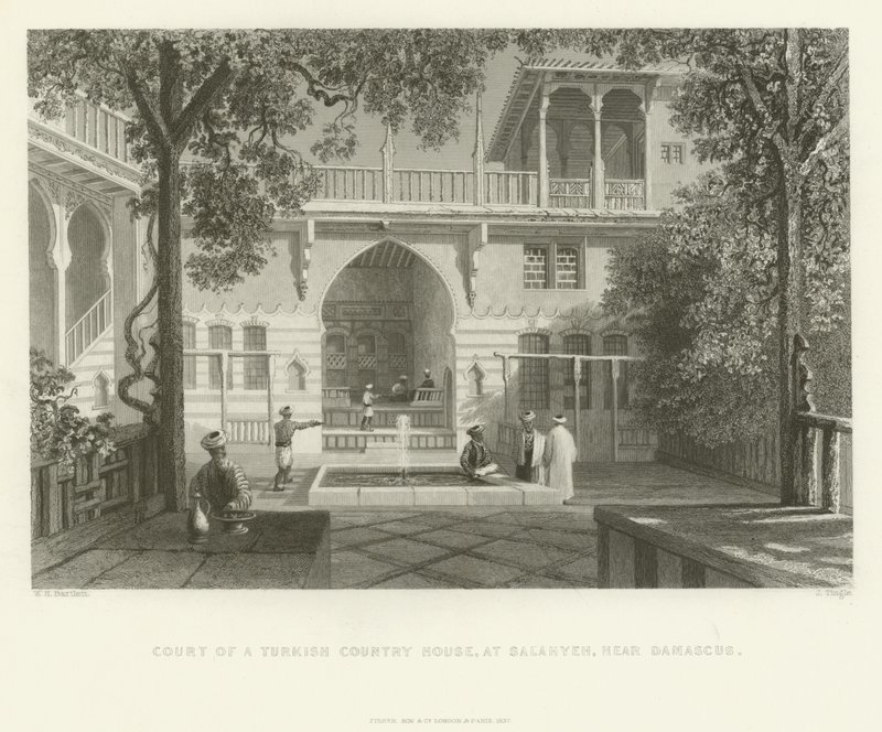 Egy török tájház udvara, Salahyeh, Damaszkusz közelében, 1837 alkotó: English School