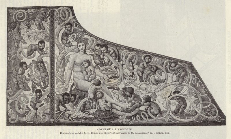 Edward Burne-Jones által tervezett és festett pianoforte borítója alkotó: English School