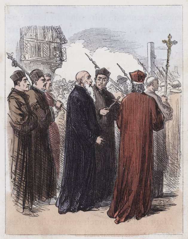 Cranmer a végrehajtáshoz vezetett (színes metszet) alkotó: English School
