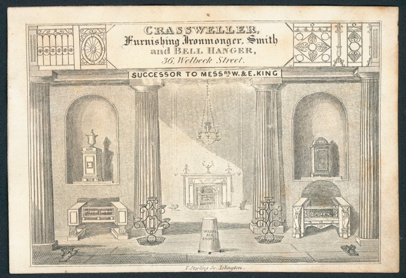 Crassweller, lakberendezési vaskereskedő, kovács- és harangfogas, kereskedőkártya alkotó: English School