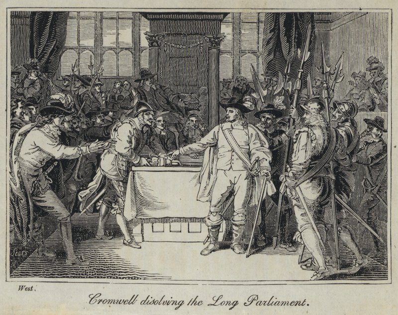 Cromwell feloszlatja a Hosszú Parlamentet (metszet) alkotó: English School