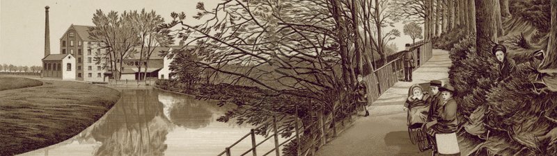 Croydon: Bridle Path Beddingtonba a Wandle folyó mellett, Waddon Mills (litho) alkotó: English School
