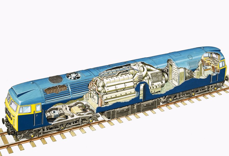 Egy brit Raul Class 47 Brush 2750 LE-s dízel-elektromos mozdony kivágott rajza alkotó: English School