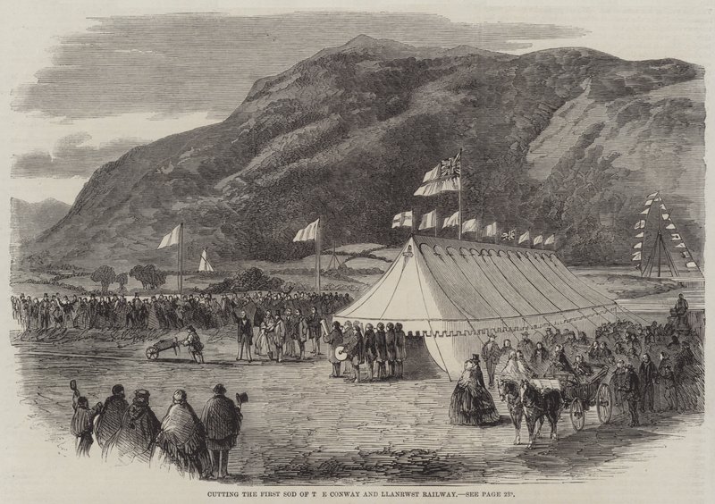 A Conway és Llanrwst vasút első gyepének vágása (metszet) alkotó: English School