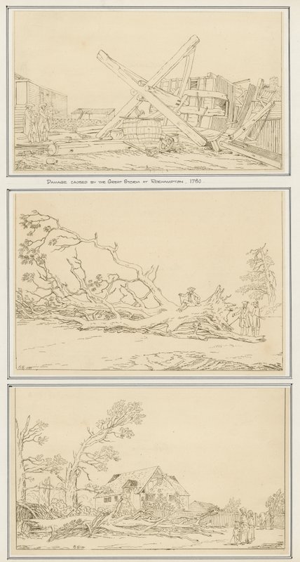 A nagy vihar okozta károk Roehamptonban, 1780 (tinta a papíron) alkotó: English School