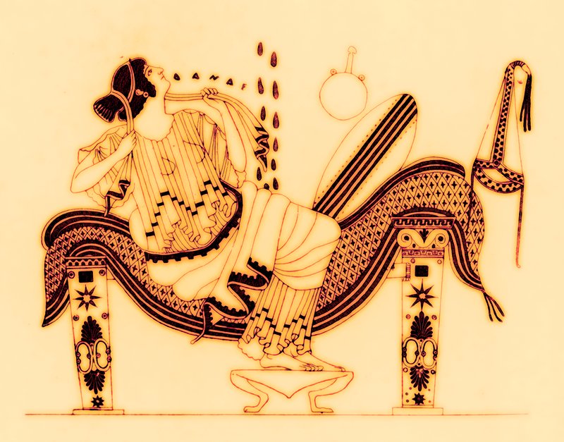 Danae és az aranyeső, illusztráció J. E. Harrison és D. S. MacColl "Görög vázafestményeiből", 1894. alkotó: English School