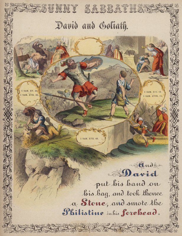Dávid és Góliát (színes metszet) alkotó: English School