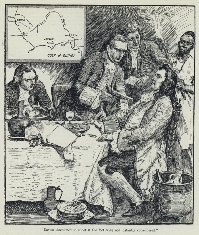 "Davies lelövéssel fenyegetőzött, ha az erődöt nem adják fel azonnal" (litho) alkotó: English School