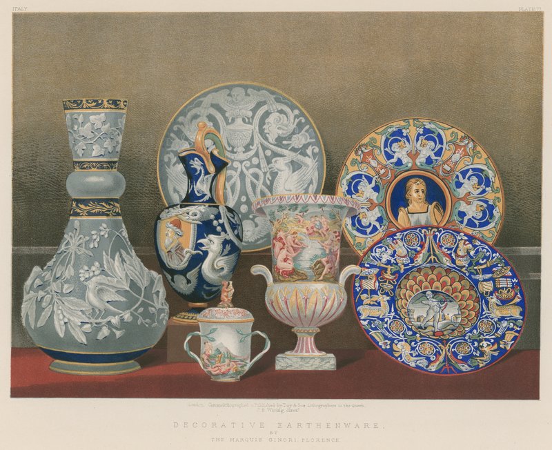 Dekoratív cserépedény, Ginori márki, Firenze alkotó: English School