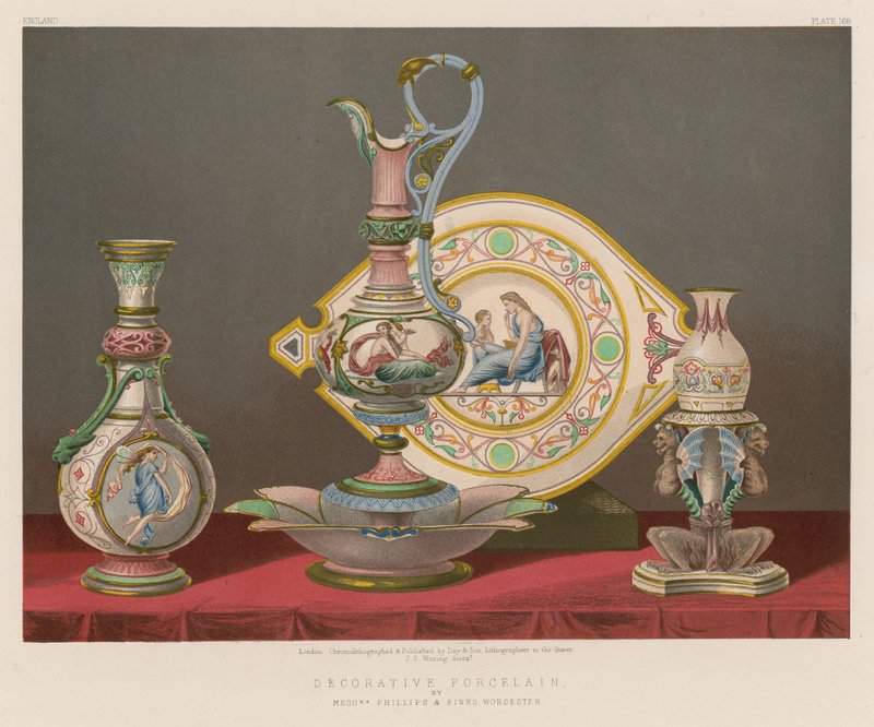 Dekoratív porcelán, Phillips és Binns urak, Worcester alkotó: English School
