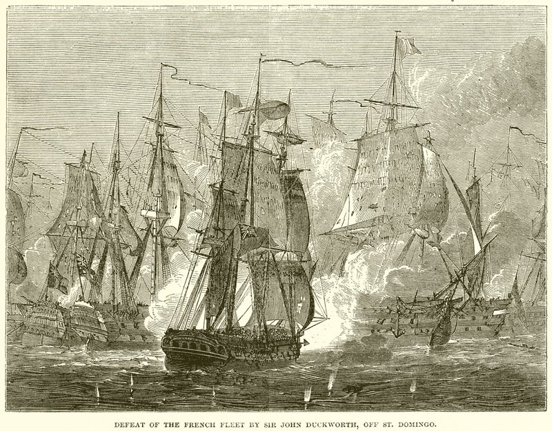 Sir John Duckworth legyőzte a francia flottát, a St. Domingo-nál alkotó: English School