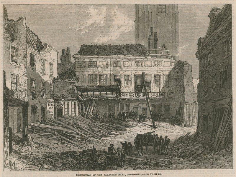 A Saracens Head lebontása, Snow Hill, London alkotó: English School