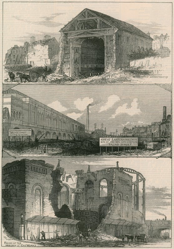 Bontások a Great Eastern Railway bővítésénél a Broad Streetig alkotó: English School