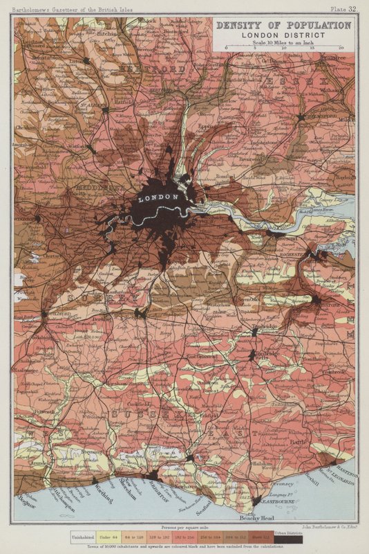 Népsűrűség, londoni kerület (színes litho) alkotó: English School
