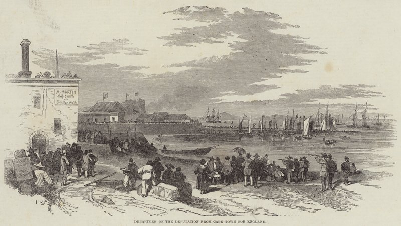 A küldöttség indulása Fokvárosból Angliába (metszet) alkotó: English School