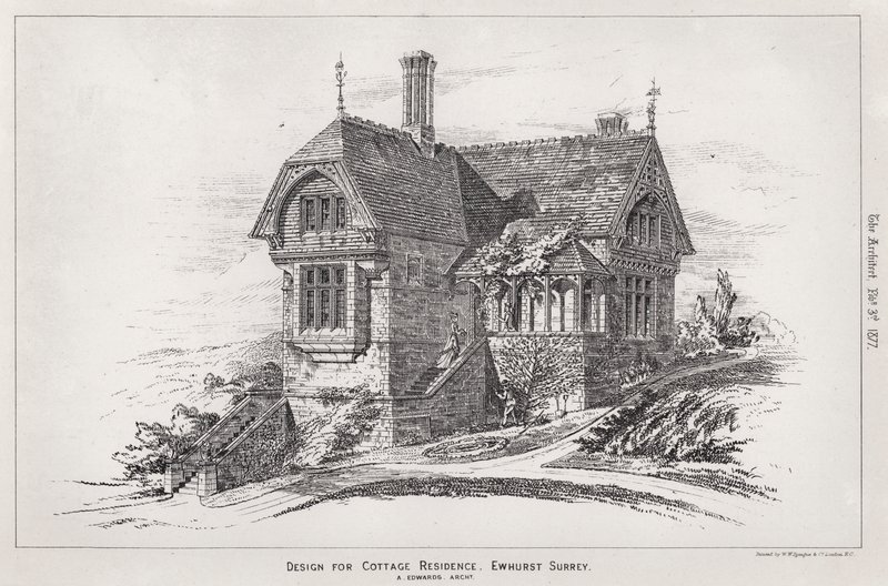 Tervezés Cottage Residence számára, Ewhurst, Surrey (metszet) alkotó: English School