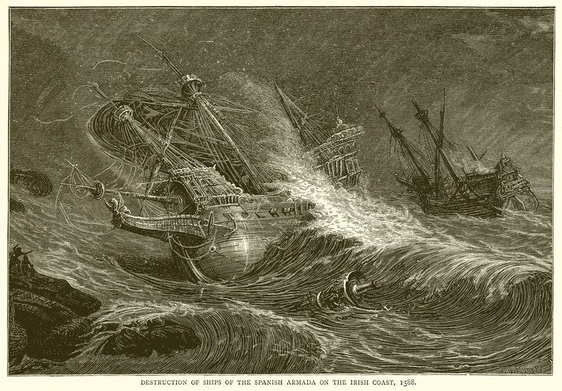 A Spanyol Armada hajóinak megsemmisítése az ír parton, 1588 alkotó: English School