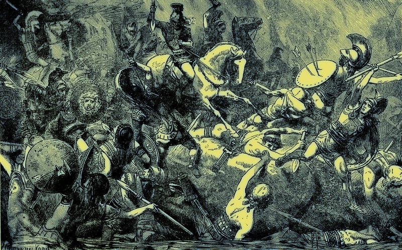 Az athéni hadsereg megsemmisítése Szicíliában, illusztráció a The Illustrated History of the Worldből, megjelent 1880 körül (digitálisan javított kép) alkotó: English School