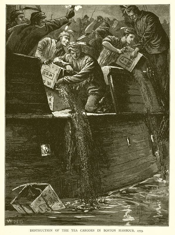 A teaszállítmányok megsemmisítése Boston kikötőjében, 1773 alkotó: English School