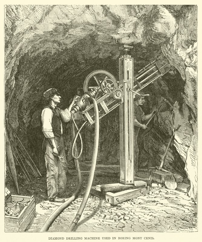 Mont Cenis fúrásánál használt gyémántfúrógép (gravírozás) alkotó: English School