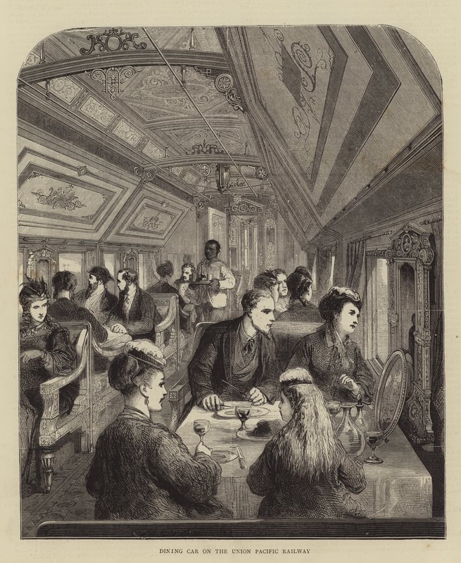 Étkezőkocsi a Union Pacific Railway-n (metszet) alkotó: English School