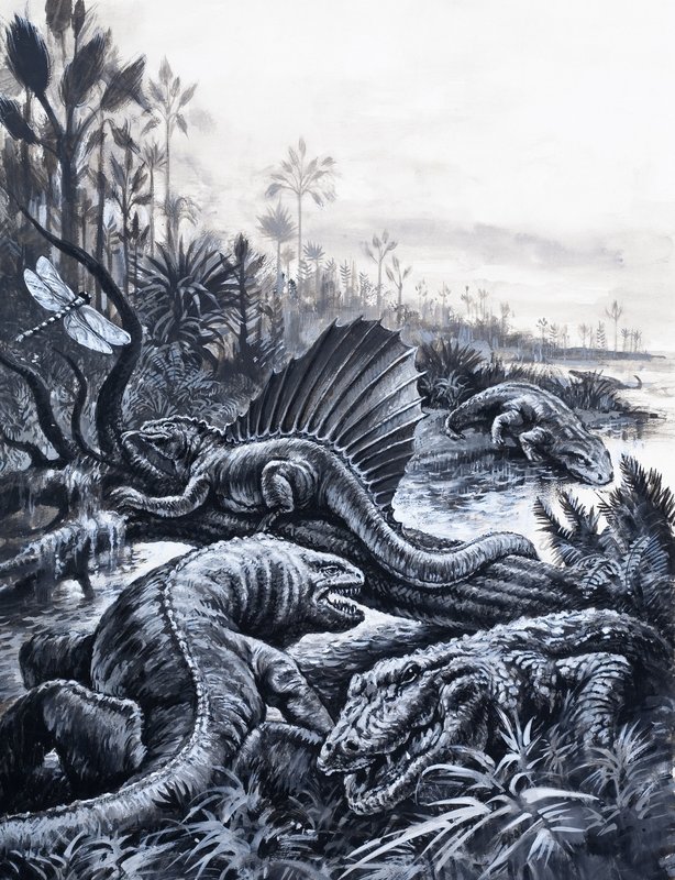 Dinoszauruszok (gouache, papír) alkotó: English School