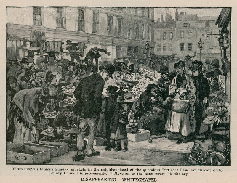Eltűnő Whitechapel: A quondam Petticoat Lane szomszédságában található híres vasárnapi piacokat a megyei tanács fejlesztései fenyegetik alkotó: English School