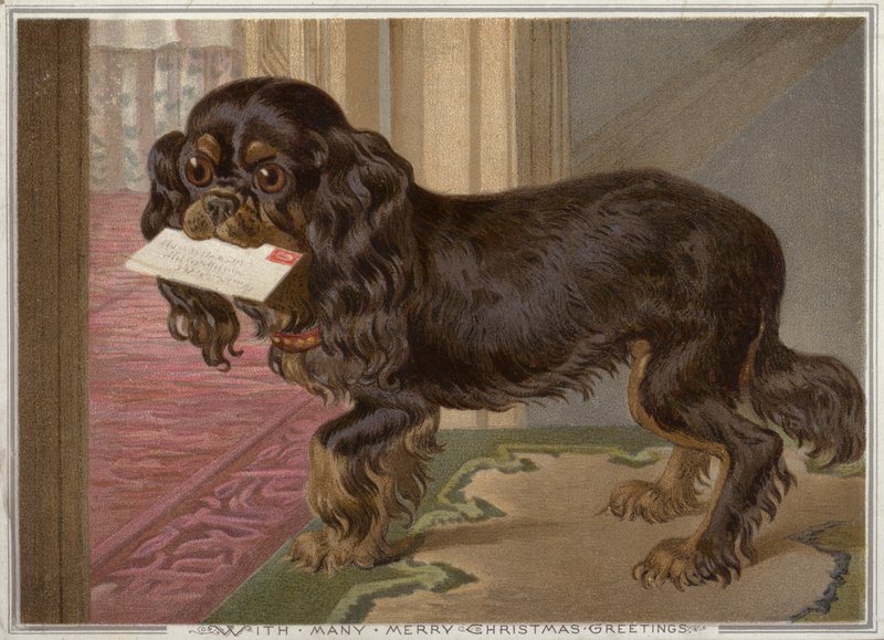 Kutya betűt cipelő szájában (chromolitho) alkotó: English School