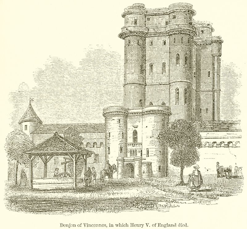 Vincennes-i Donjon, amelyben az angol V. Henrik meghalt alkotó: English School