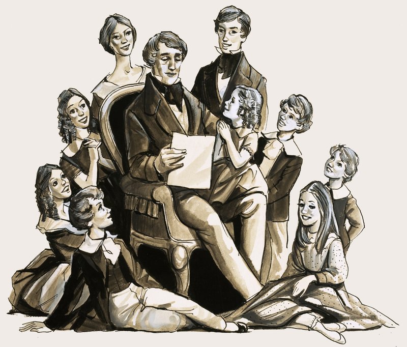 Dr. Clement Moore karácsonyi versét olvassa fel gyermekeinek alkotó: English School