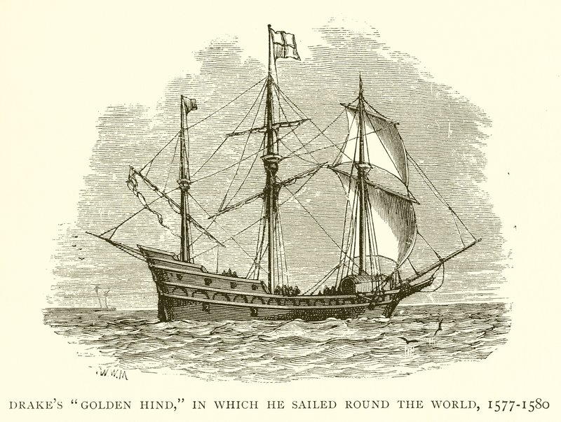 Drakes Golden Hind, amelyben körbehajózta a világot, 1577-1580 alkotó: English School