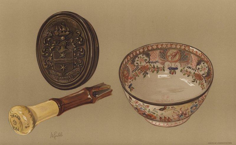 Drake sétapálcája és Cook kapitány puncstálja (chromolitho) alkotó: English School