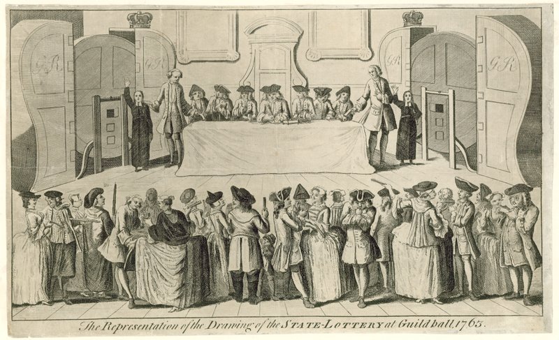 Az állami lottó sorsolása a Guildhallban 1763-ban alkotó: English School