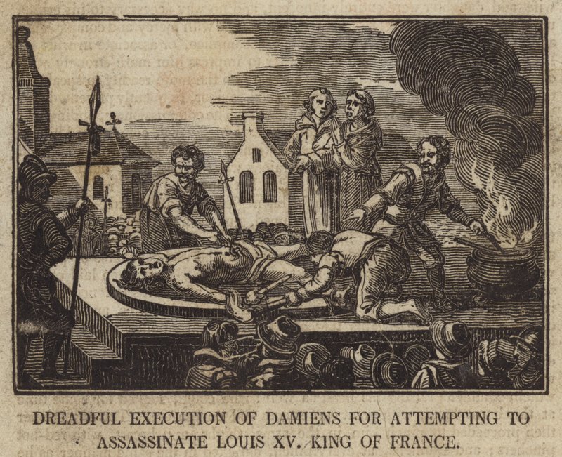 Damiens szörnyű kivégzése XV. Lajos francia király meggyilkolásának kísérletéért alkotó: English School