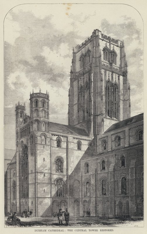 Durham katedrális, a központi torony restaurálva (metszet) alkotó: English School