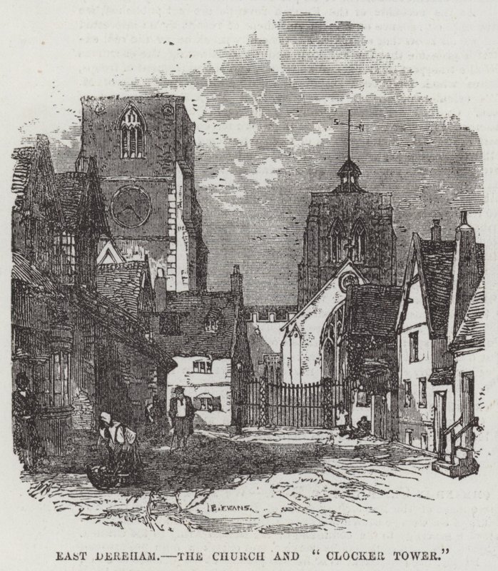 East Dereham, a templom és az "Óratorony" (metszet) alkotó: English School