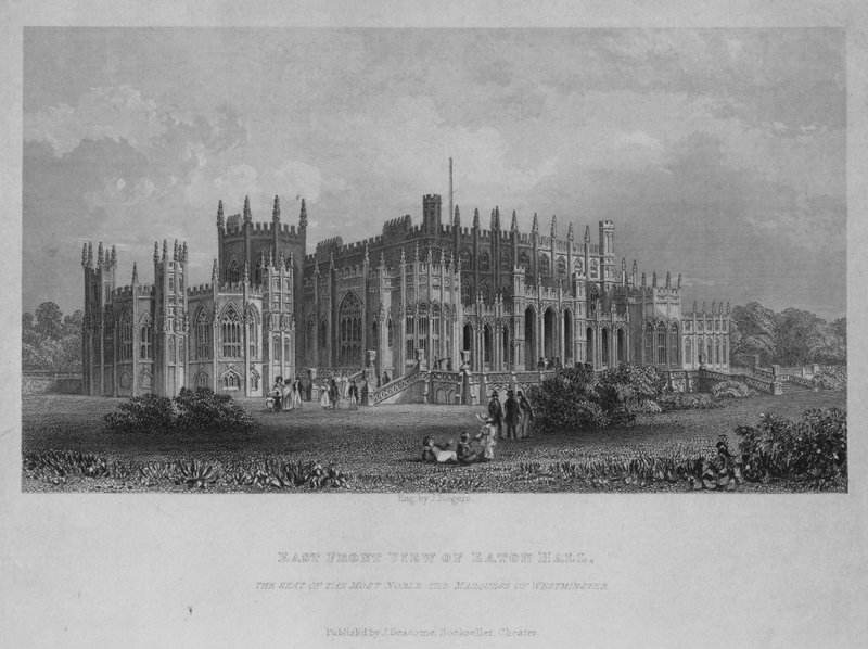 Keleti elölnézet az Eaton Hallról, a Legnemesebb Westminster márki székhelyéről (metszet) alkotó: English School